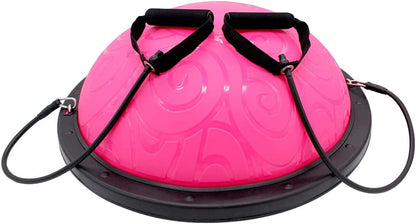 Anti-slip balance half ball with straps, pink