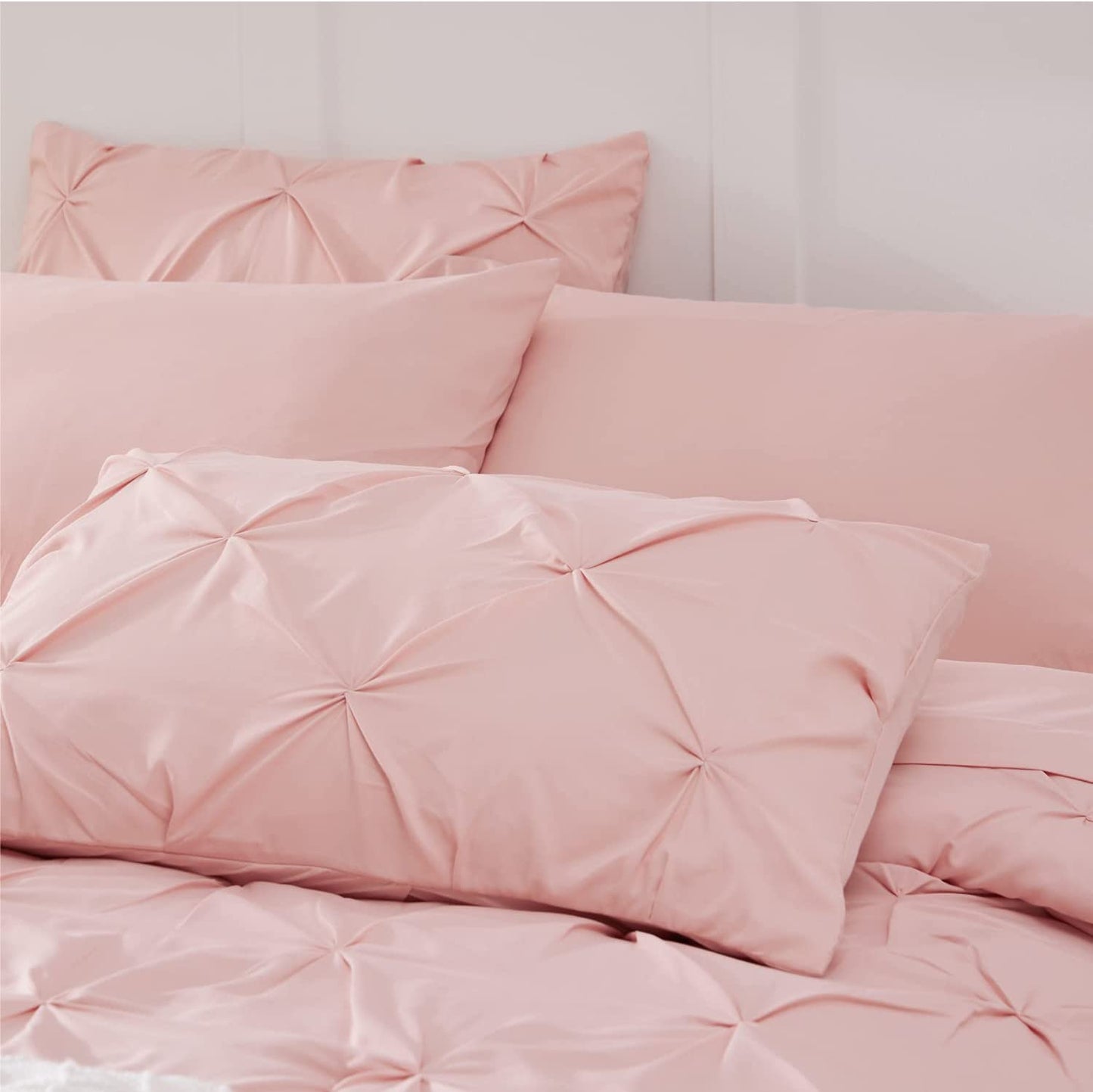 8 Pieces Pintuck Pink Bed Set Queen