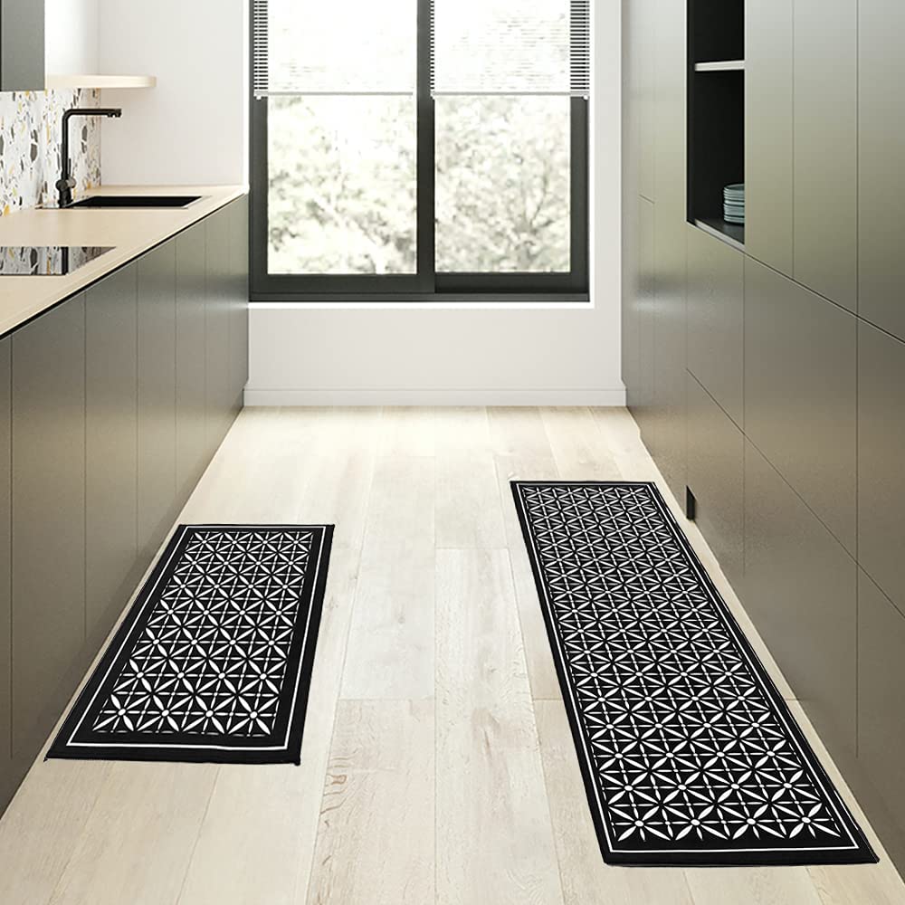 Kitchen Rug Set of 2, 47.3 x 17.3/31.5 x 17.3 (Color: retro plaid