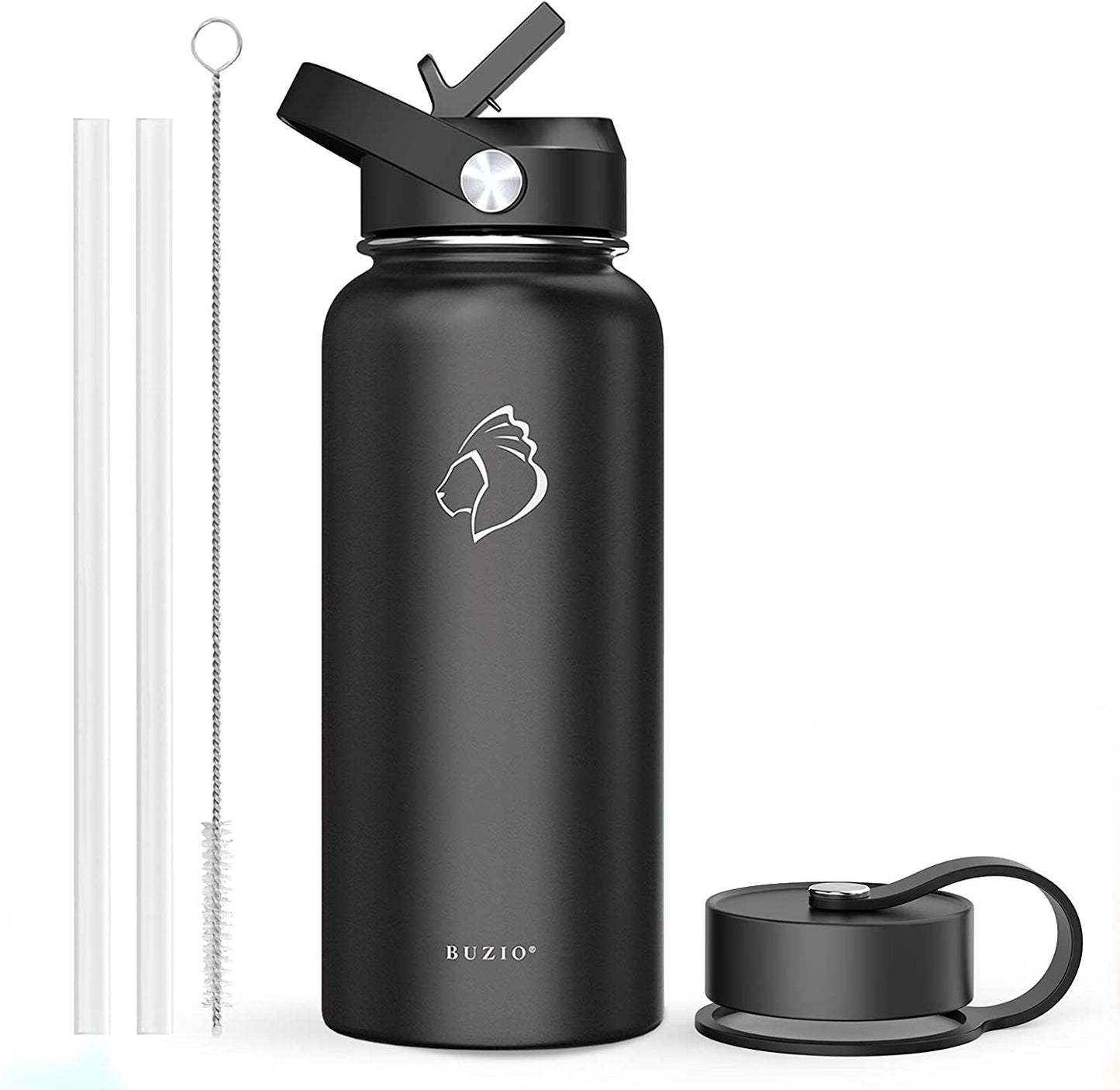 Sports Water Bottle, 32oz, Stainless Steel (Midnight Black)