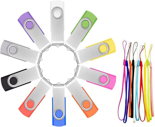 10-Pack of 16GB USB Flash Drives with 10 Multicolored Lanyards