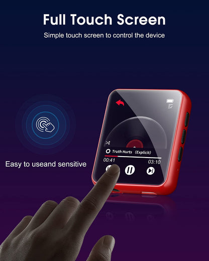 32GB Bluetooth 5.0 Touch Screen MP3 Player (Red)