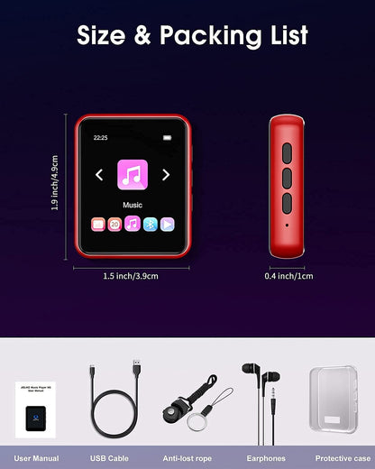 32GB Bluetooth 5.0 Touch Screen MP3 Player (Red)