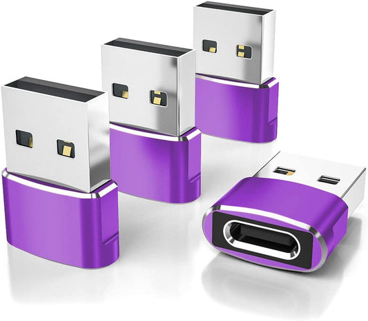 USB C Female to USB Male Adapter 4 Pack (Purple)