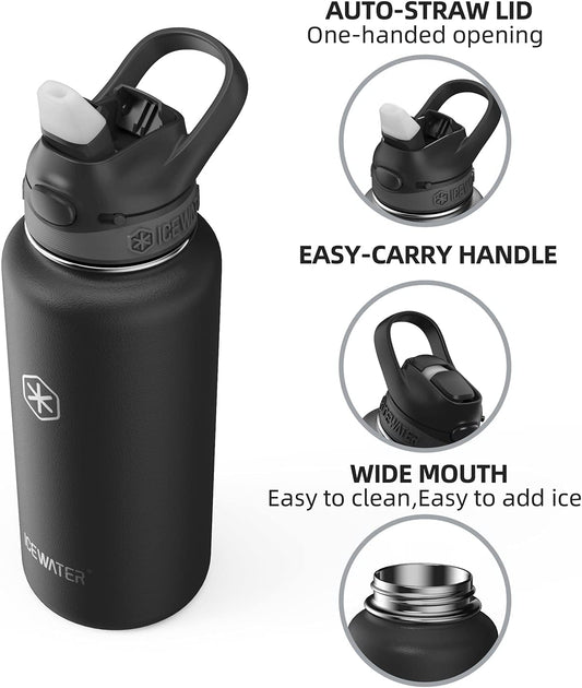 Insulated Water Bottle, (32 oz, Color:Black)