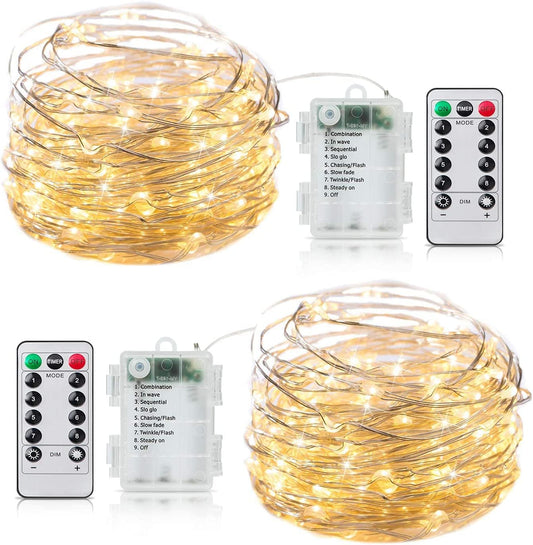 Fairy String Lights, Battery Operated, 2 Pack, 33ft, Warm White