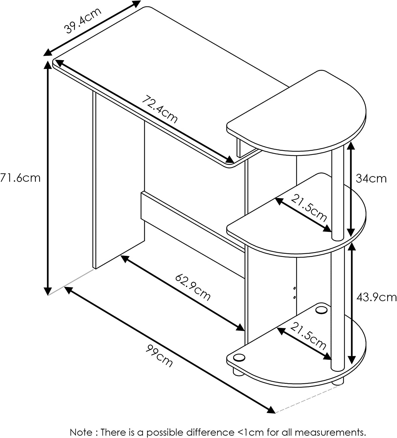 Compact Computer Desk with Shelves, Grey/Black