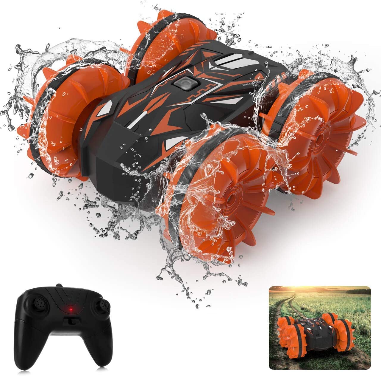 Waterproof Remote Control Car, Stunt Remote Control, Kids, Orange