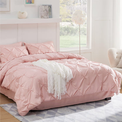 8 Pieces Pintuck Pink Bed Set Queen