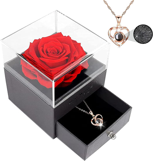 Eternal rose with Love You necklace, (red)