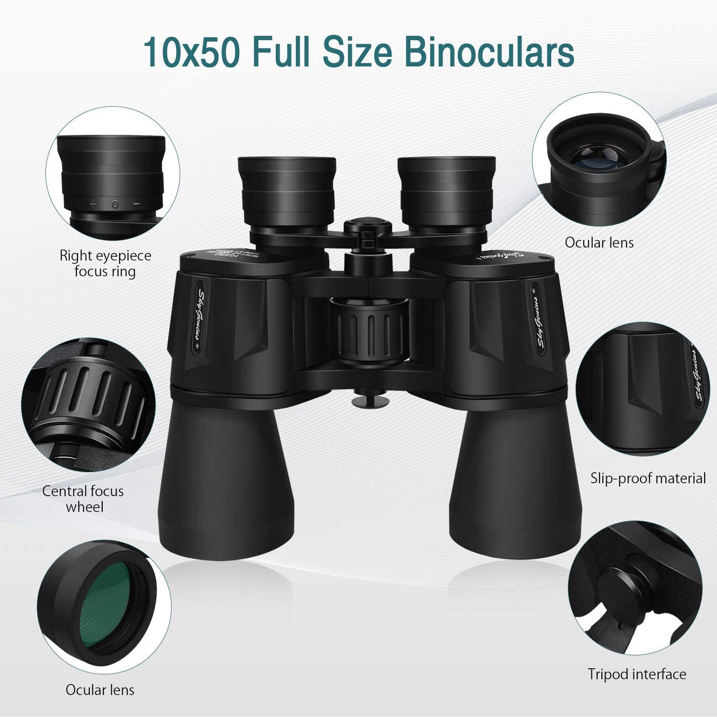 10 x 50 Binoculars for Adults Full-Size, Black