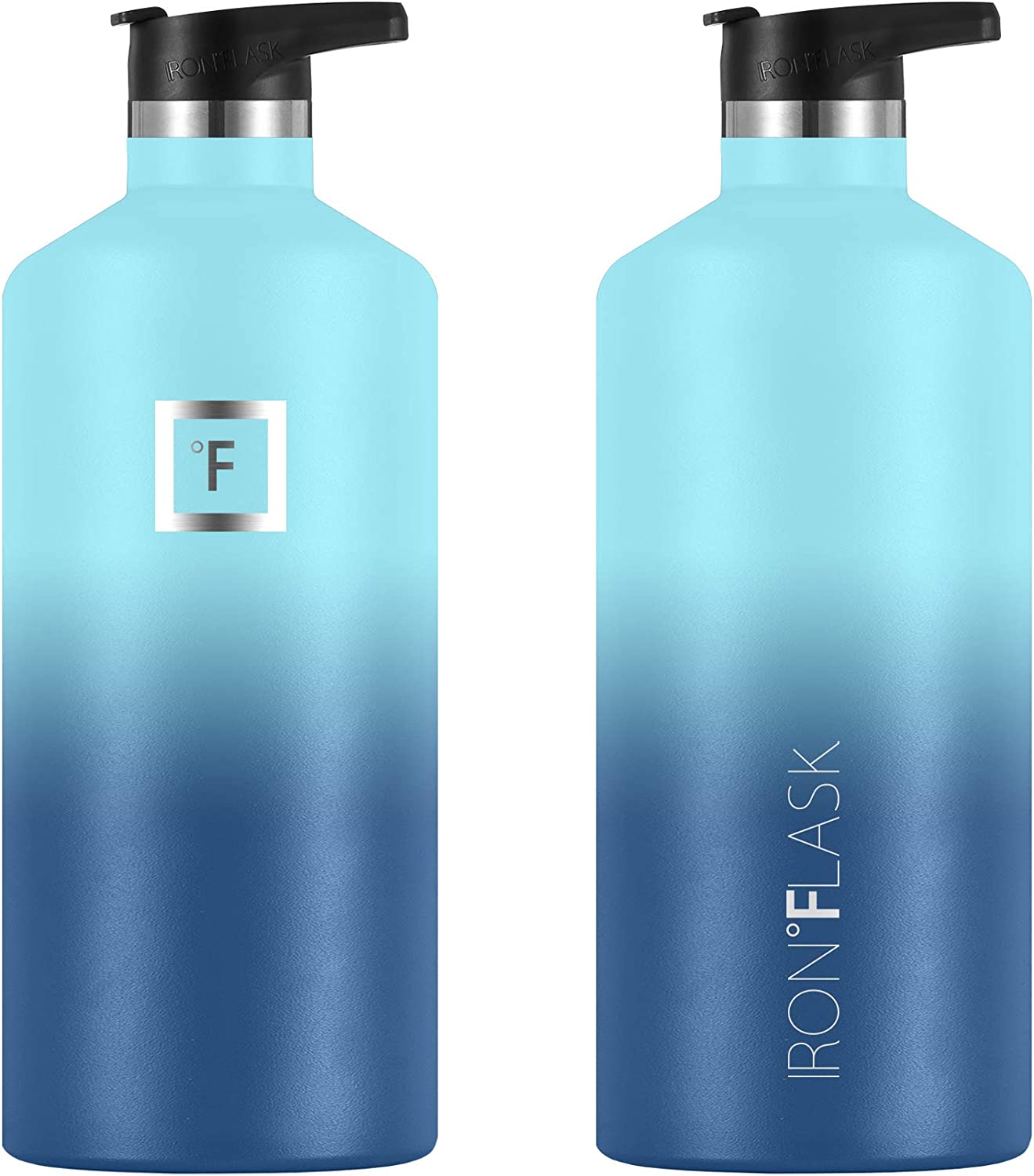 Sports water bottle - 64 oz, 3 Caps (Blue Waves)