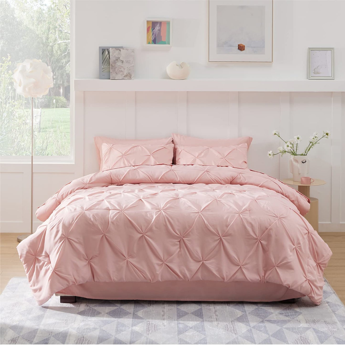 8 Pieces Pintuck Pink Bed Set Queen