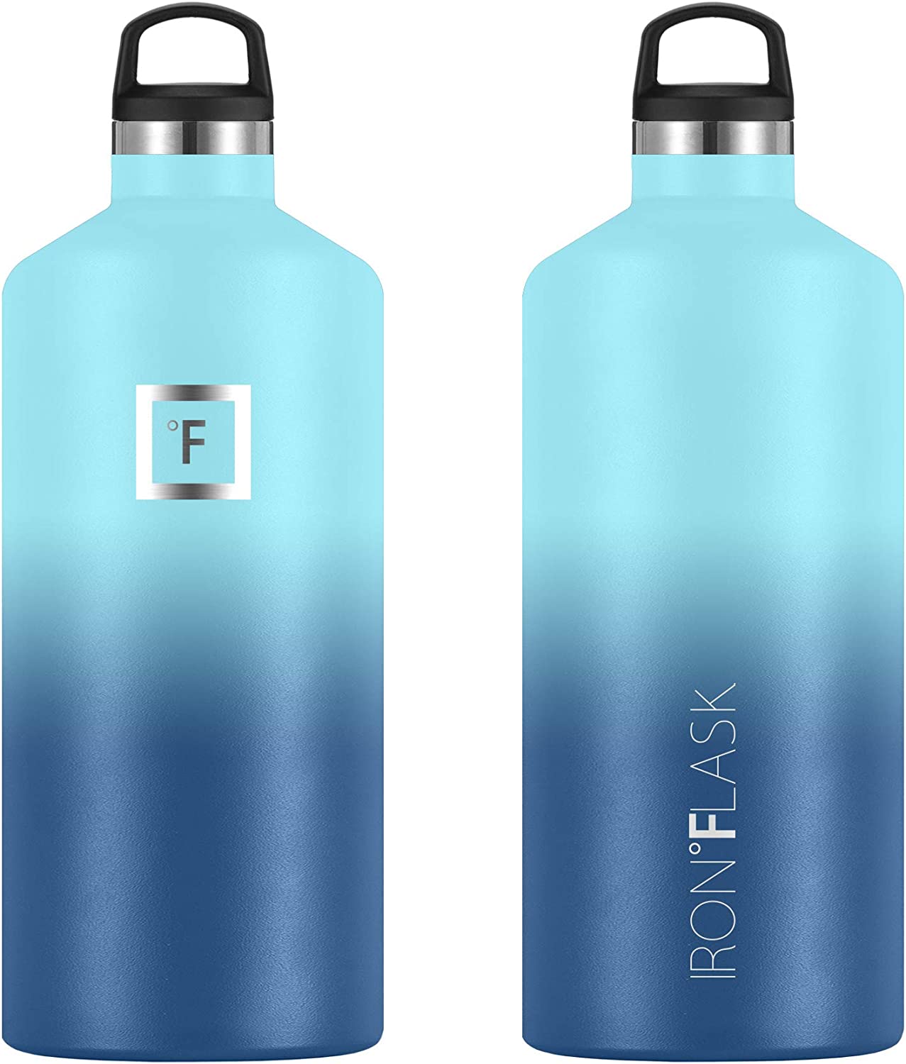 Sports water bottle - 64 oz, 3 Caps (Blue Waves)