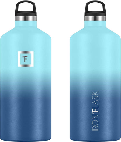 Sports water bottle - 64 oz, 3 Caps (Blue Waves)