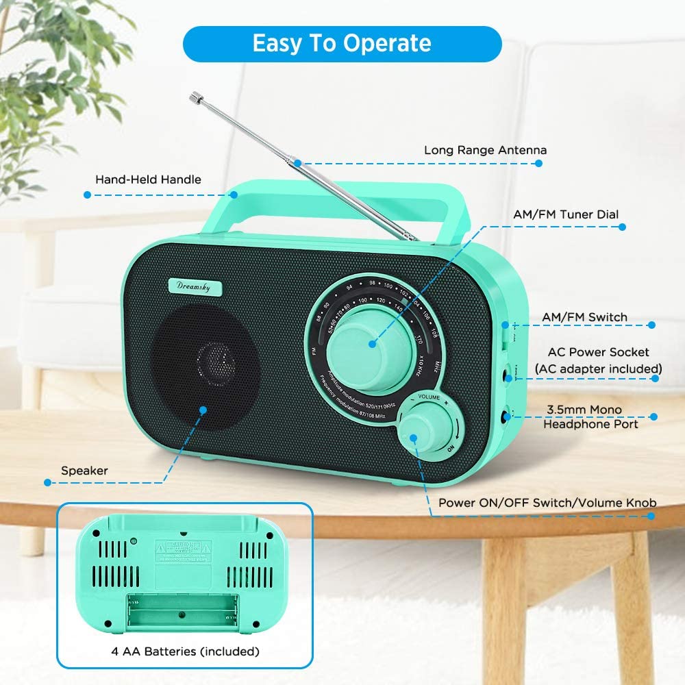 Portable am-fm radio with excellent reception, battery operated