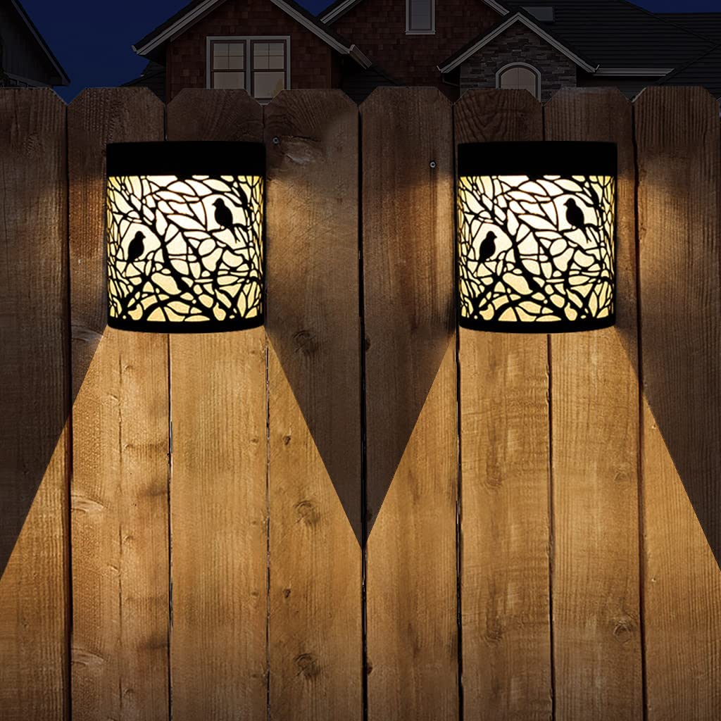 Outdoor Decorative Black Pole Solar Wall Lights 2 Modes Pack of 2