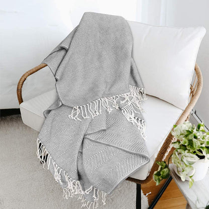 Acrylic Blanket For Bed & Sofa, 50x60 (Herringbone - Light Gray)