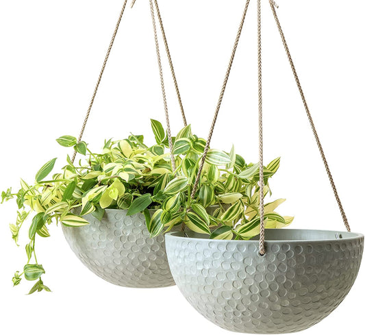 10 Inch Hanging Planters for Indoor Plants, Set of 2, Storm Gray