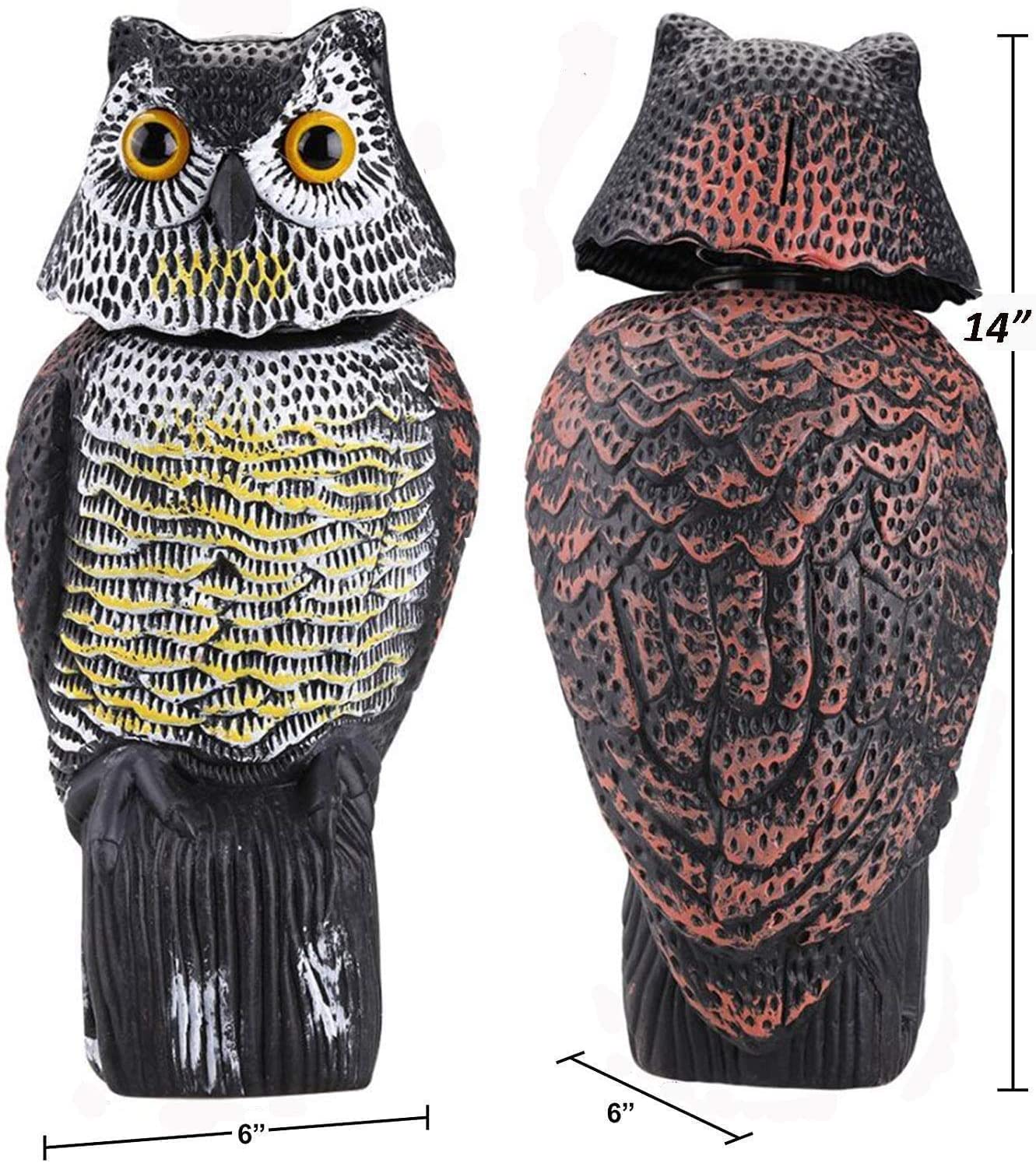 fake owl sculpture with rotating head for outdoor gardens