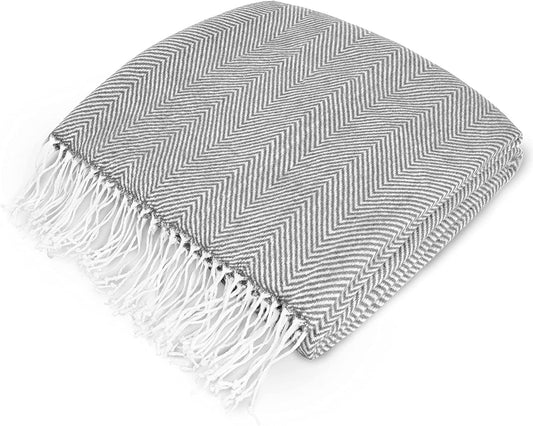 Acrylic Blanket For Bed & Sofa, 50x60 (Herringbone - Light Gray)