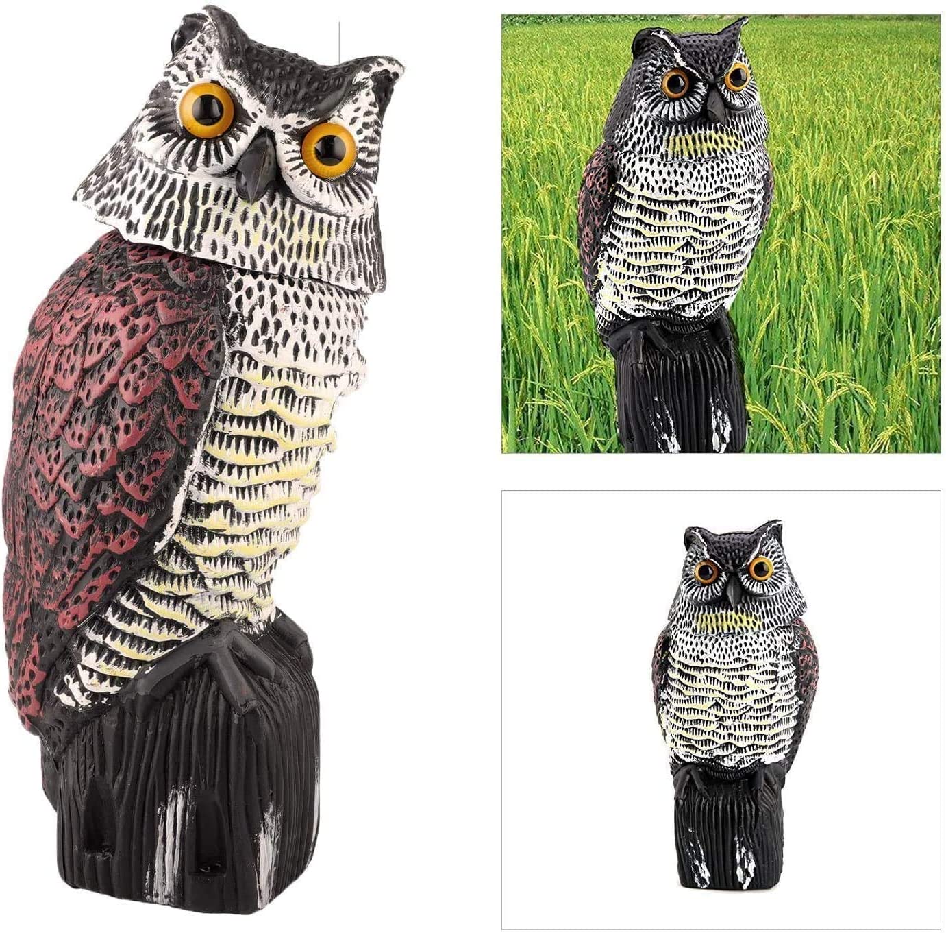 fake owl sculpture with rotating head for outdoor gardens