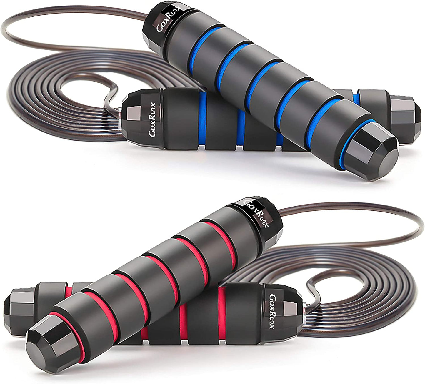 Jump Rope, With Memory Foam Handle, 2 Pack (Red/Blue)