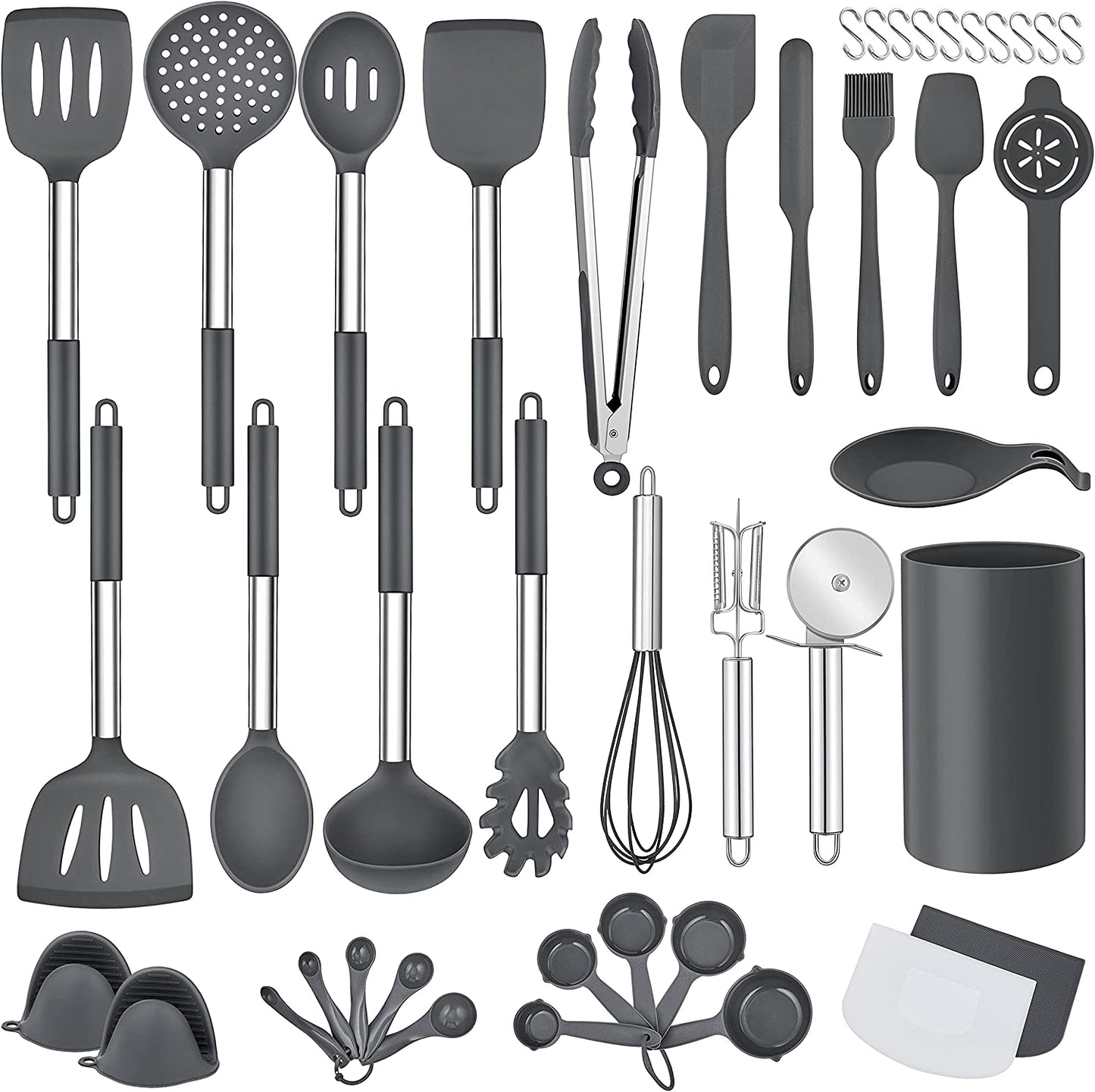 43-piece cookware set, stainless steel handle, color: gray