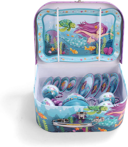 15 Piece Mermaid Under The Sea Tin Teapot Set for Girls