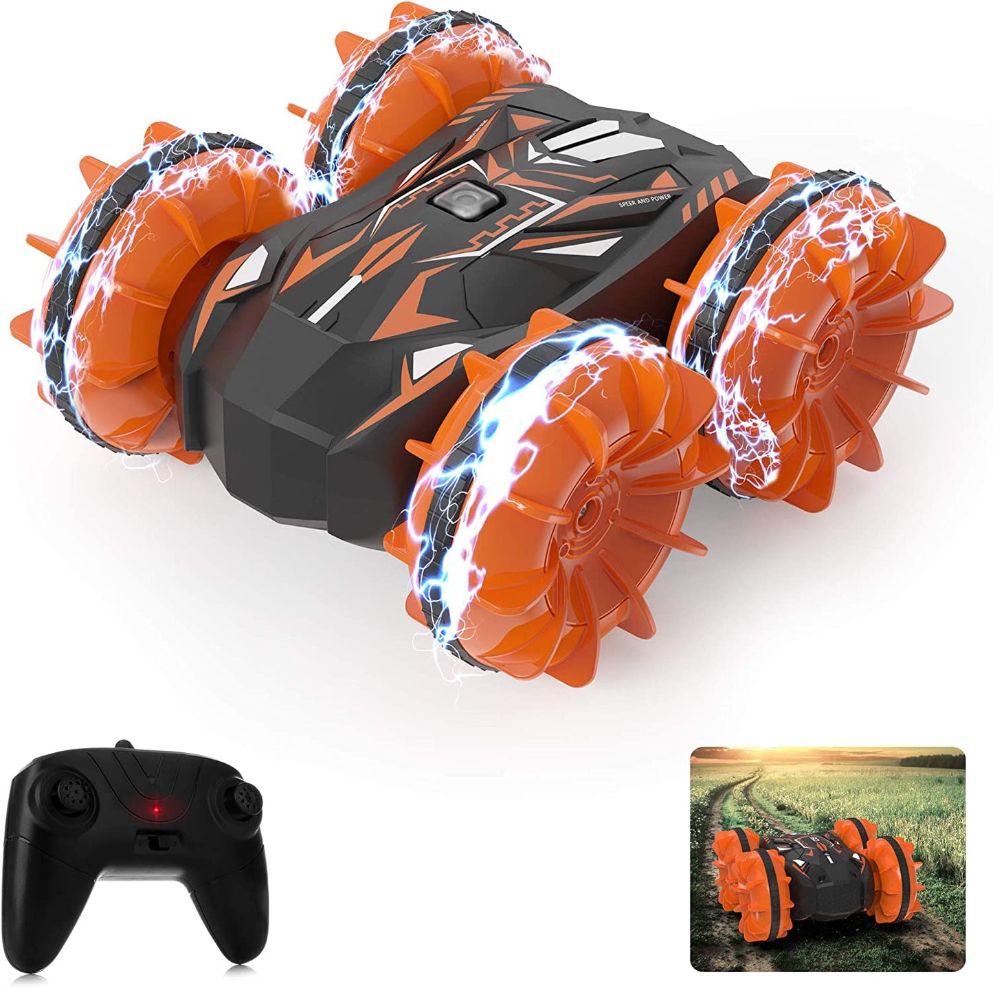 Waterproof Remote Control Car, Stunt Remote Control, Kids, Orange