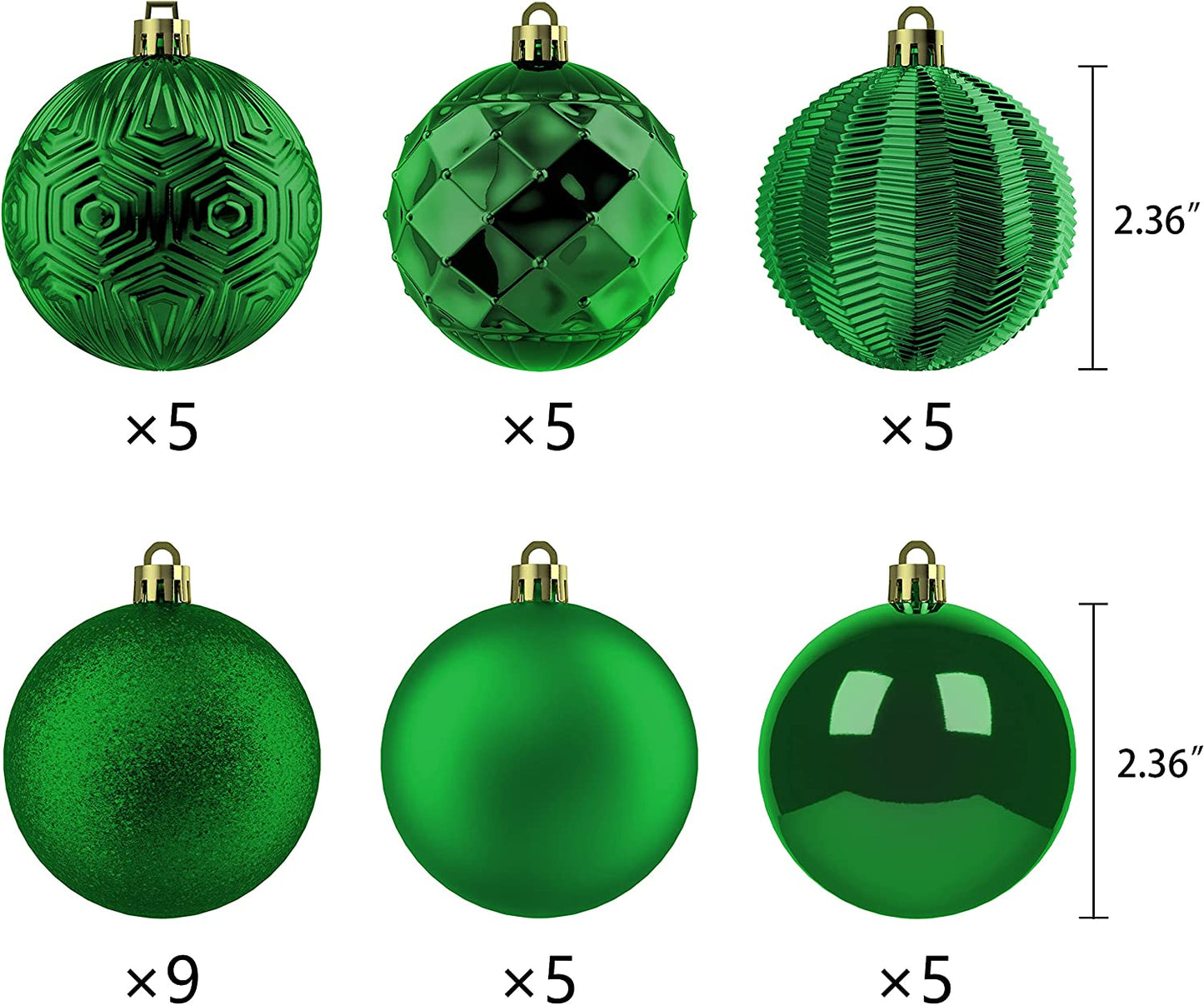 Christmas Ball Ornaments, Medium Size (2.36",Green)