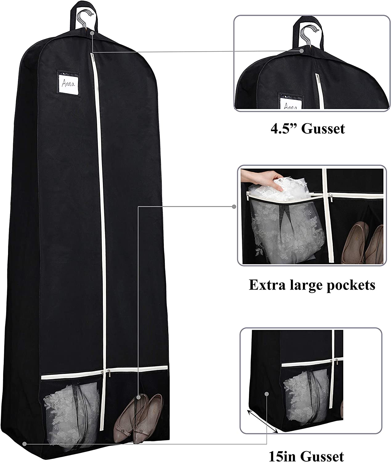 Large garment bag x 1, 72 inches, portable, (Black)