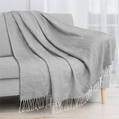 Acrylic Blanket For Bed & Sofa, 50x60 (Herringbone - Light Gray)