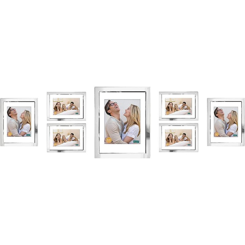 Metal photo frame, set of 7, silver