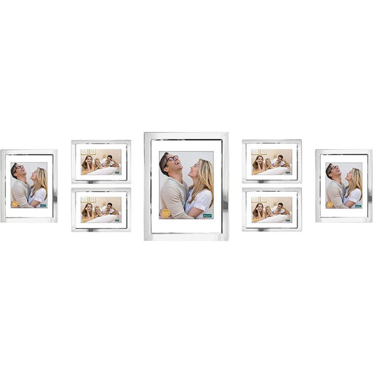 Metal photo frame, set of 7, silver